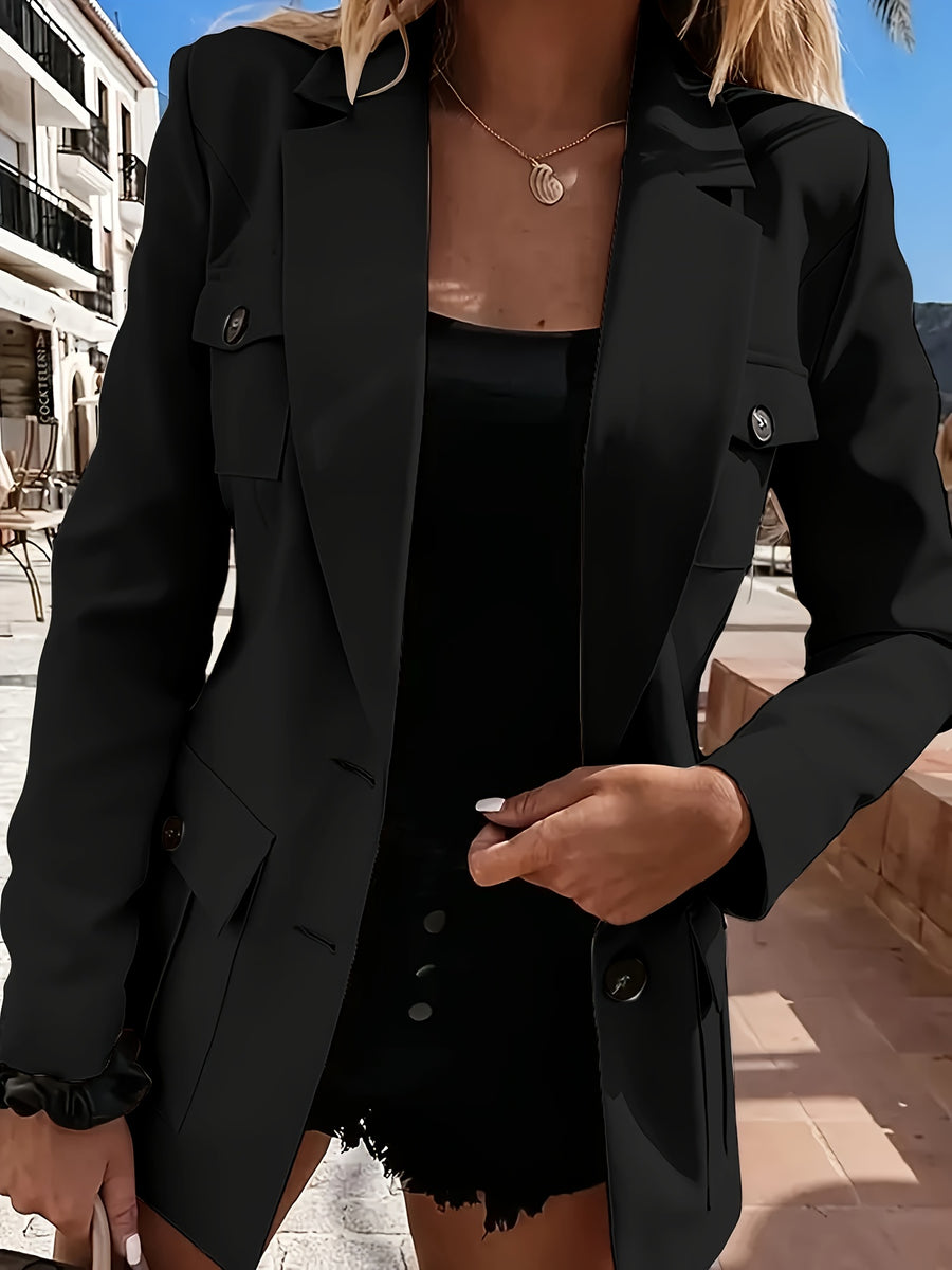 Ladies' Elegant Suit with Pocket Decoration - Black