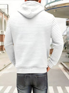 Men's Spring, Autumn, Winter Casual Sporty Kangaroo Pocket Hooded Pullover Sweatshirt, Waffle Knit, Comfortable, Breathable, Versatile Long-Sleeve Top - White