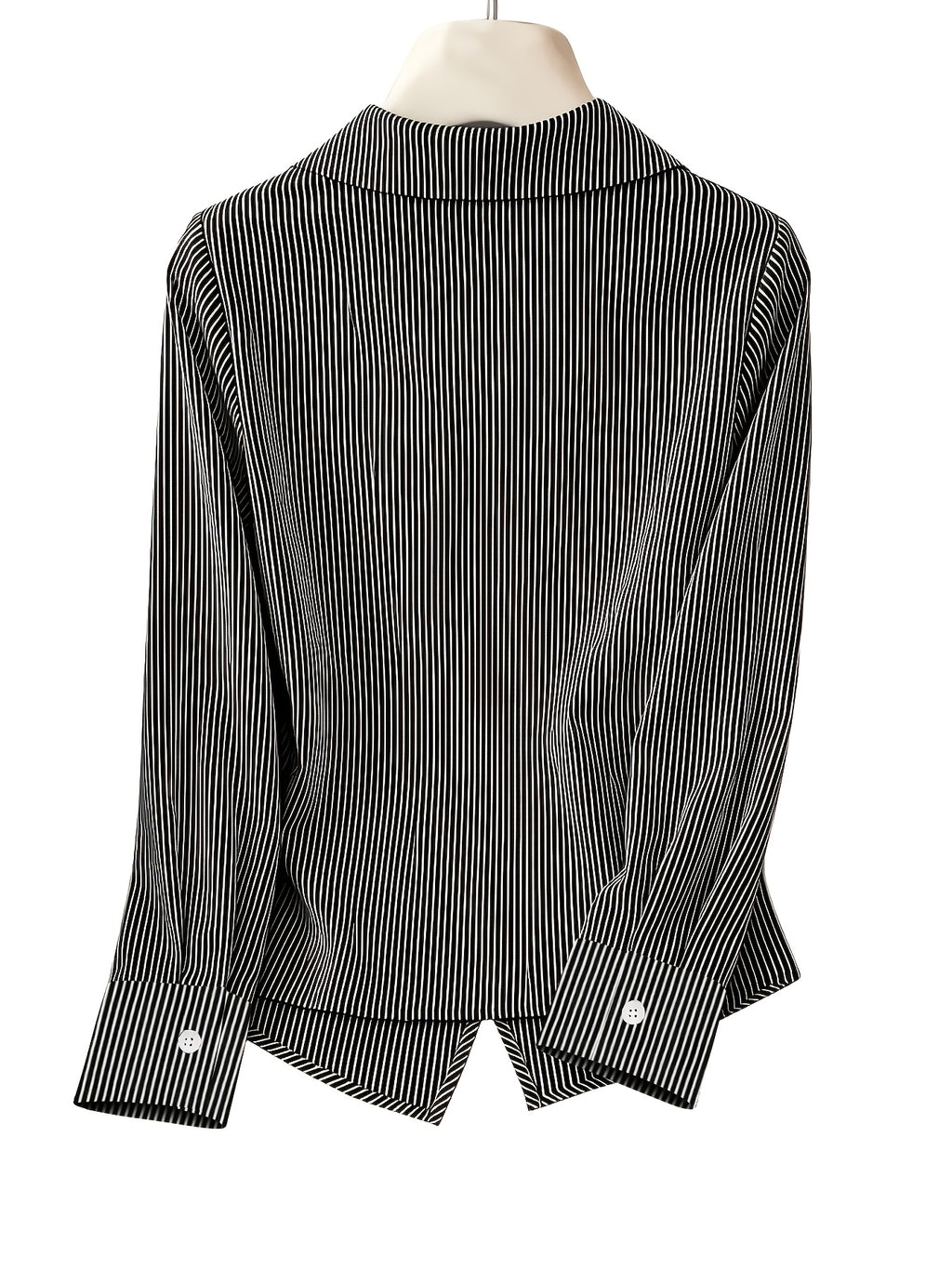 Stylish Long-sleeved Womens Shirt a New Luxuryversatile Top That Helps to Conceal Body Flaws and Create a Slimmer Appearancestripedtiedback Shirt for Women. - Black