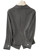 Stylish Long-sleeved Womens Shirt a New Luxuryversatile Top That Helps to Conceal Body Flaws and Create a Slimmer Appearancestripedtiedback Shirt for Women. - Black