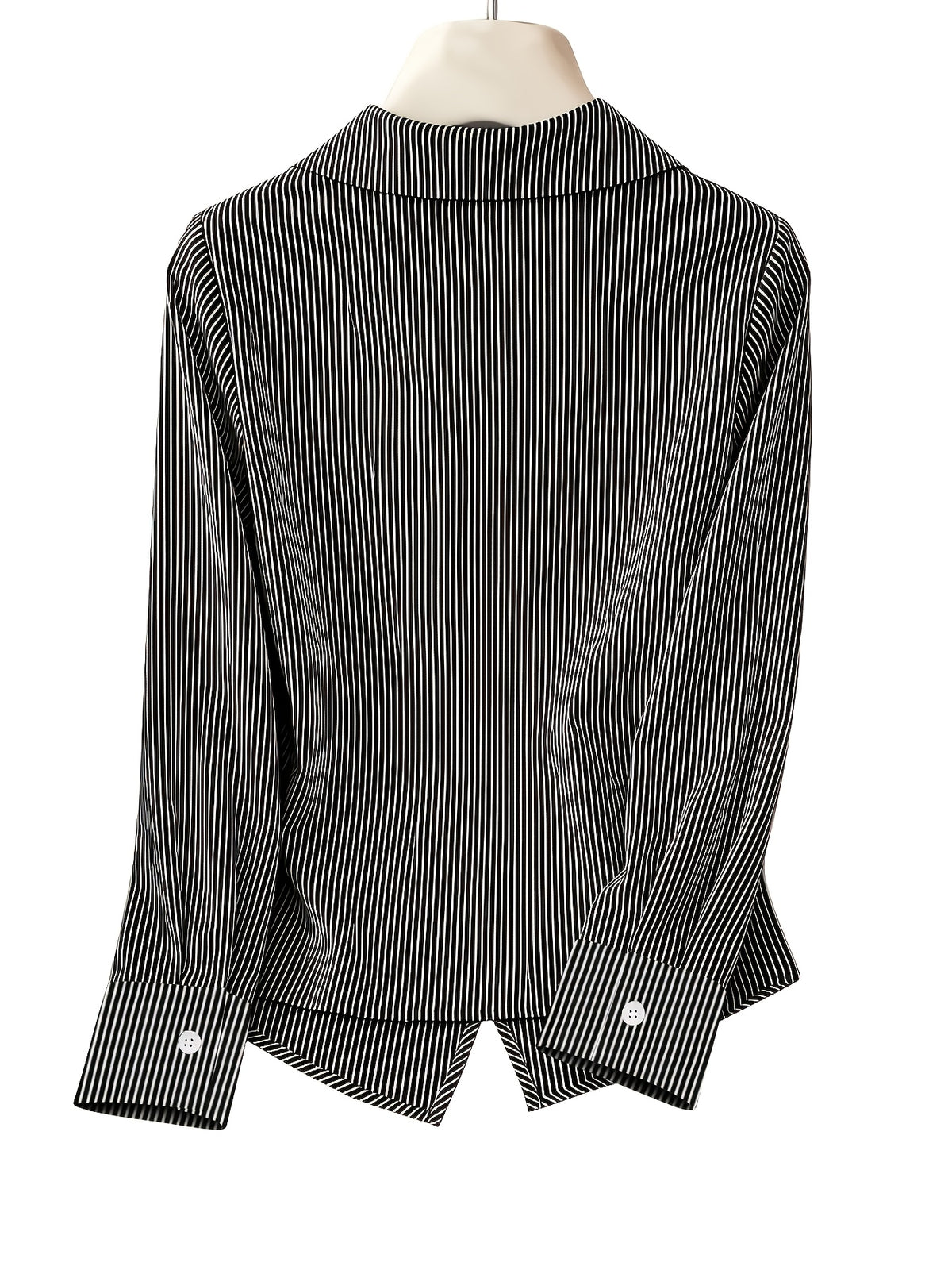 Stylish Long-sleeved Womens Shirt a New Luxuryversatile Top That Helps to Conceal Body Flaws and Create a Slimmer Appearancestripedtiedback Shirt for Women. - Black