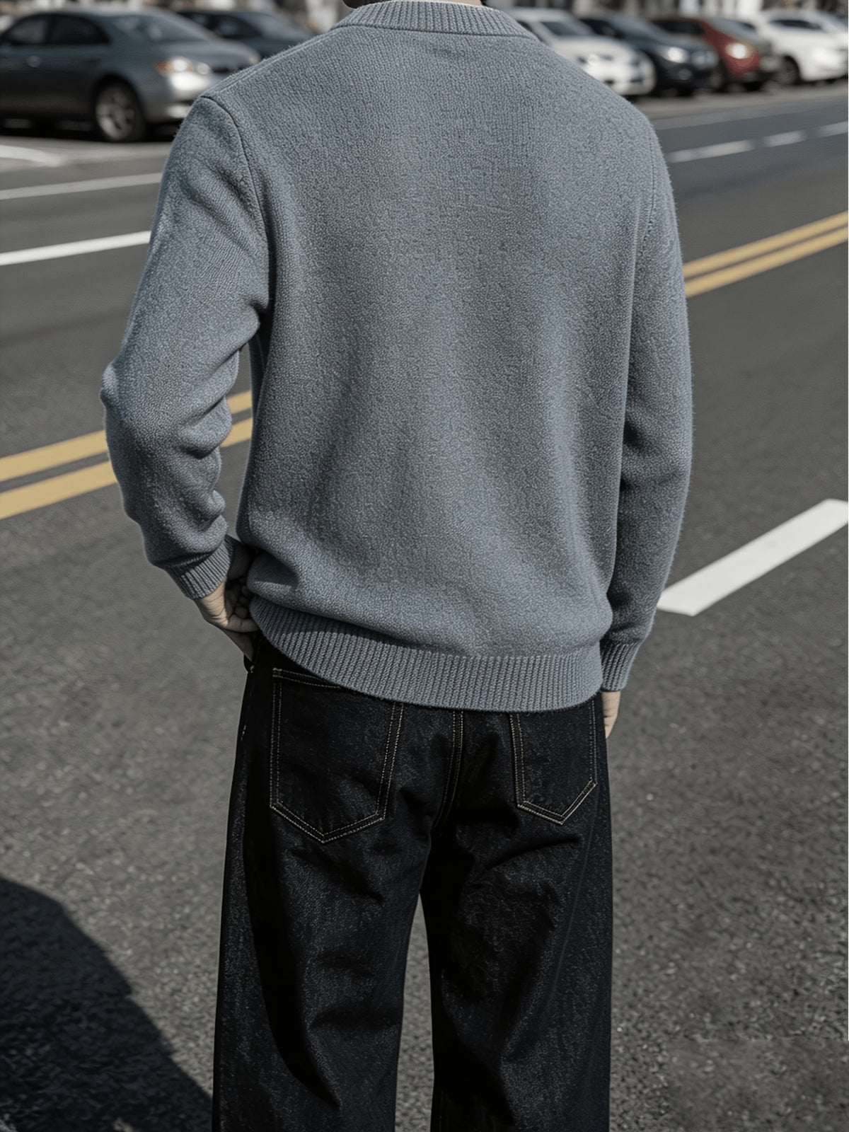 Men'S Thickened Button-Up Knit Sweater Off-Shoulder Sleeve Solid Color Pullover Top, Light Mature Casual Style, Winter Daily Commute Inner Outerwear Sweater - Grey