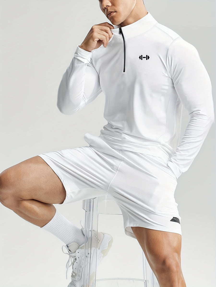 New Men'S Polo Shirt, Men'S Fashionable Trendy Print Polo Shirt, Half-Button Collar Polo Shirt, Suitable for Running, Gym, Cycling, Marathon And Other Sports Tops, Breathable And Non-Stuffy, Machine Washable - White