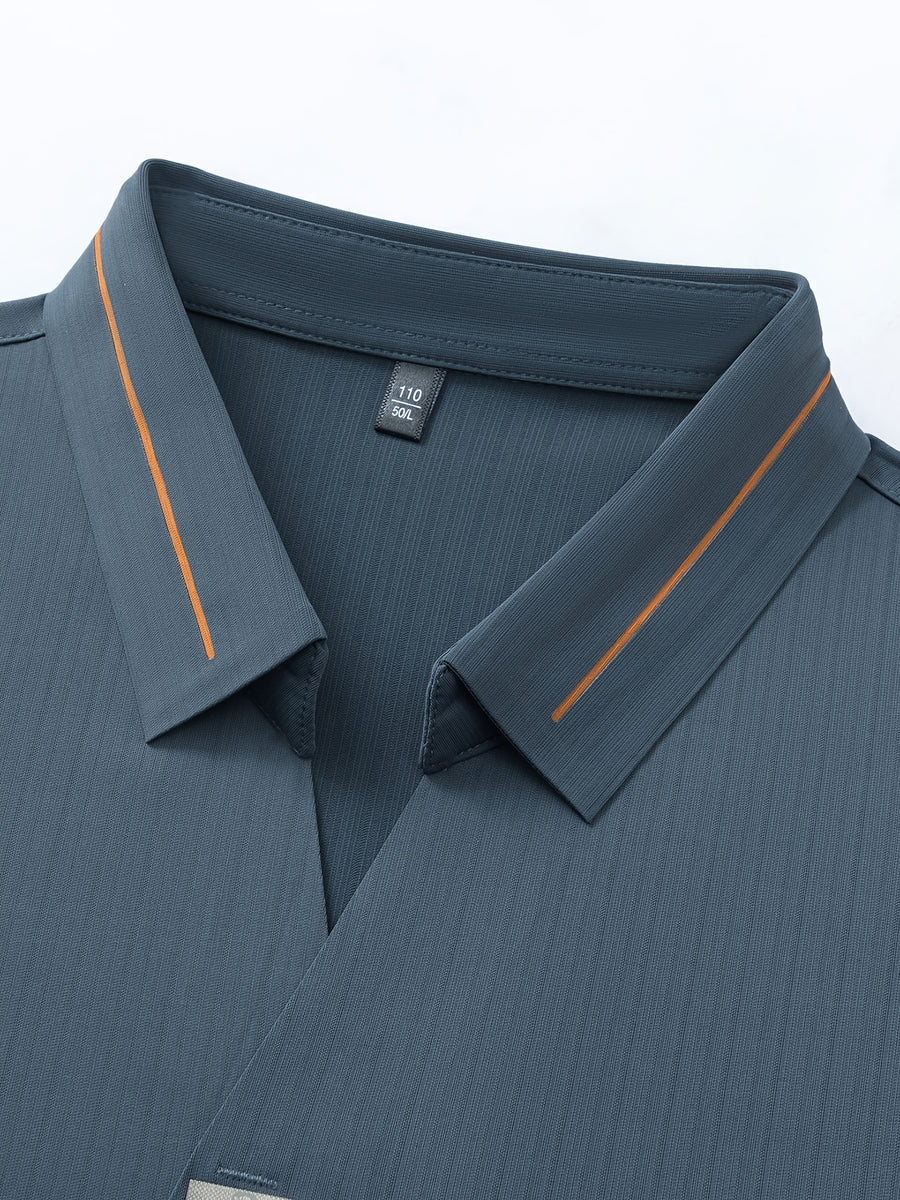 Men'S Seamless Short-Sleeved Polo, Summer Color-Block Ruffled Collar, Breathable Iron-Free Business Solid Color Casual Shirt - White