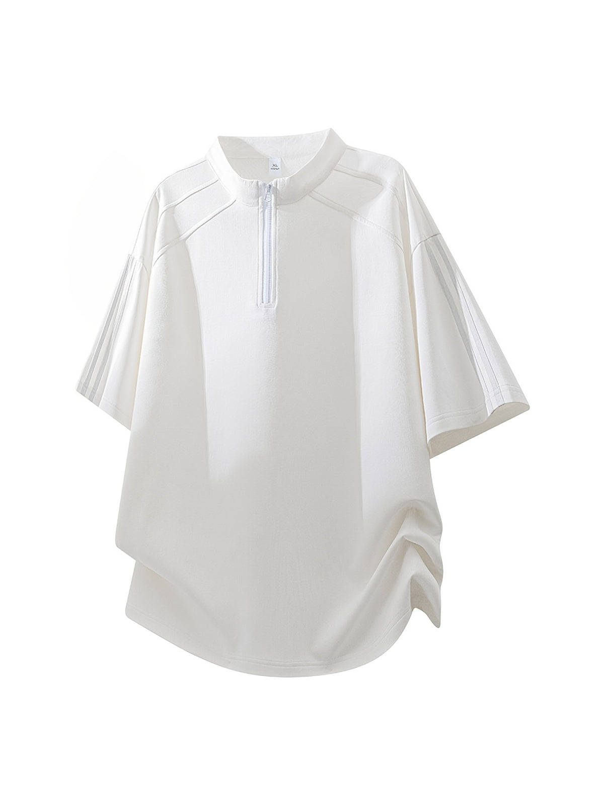 Men'S Summer Striped Half-Zipper Short Sleeve T-Shirt Trendy Brand Loose Casual Breathable Short Sleeve Top - White