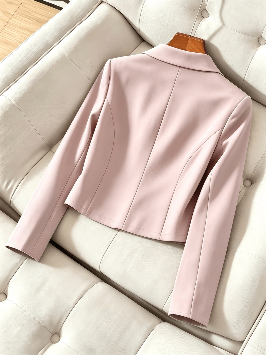Elegant Women'S Short Fitted Blazer, Commute, Versatile (Unlined) - Pink Color