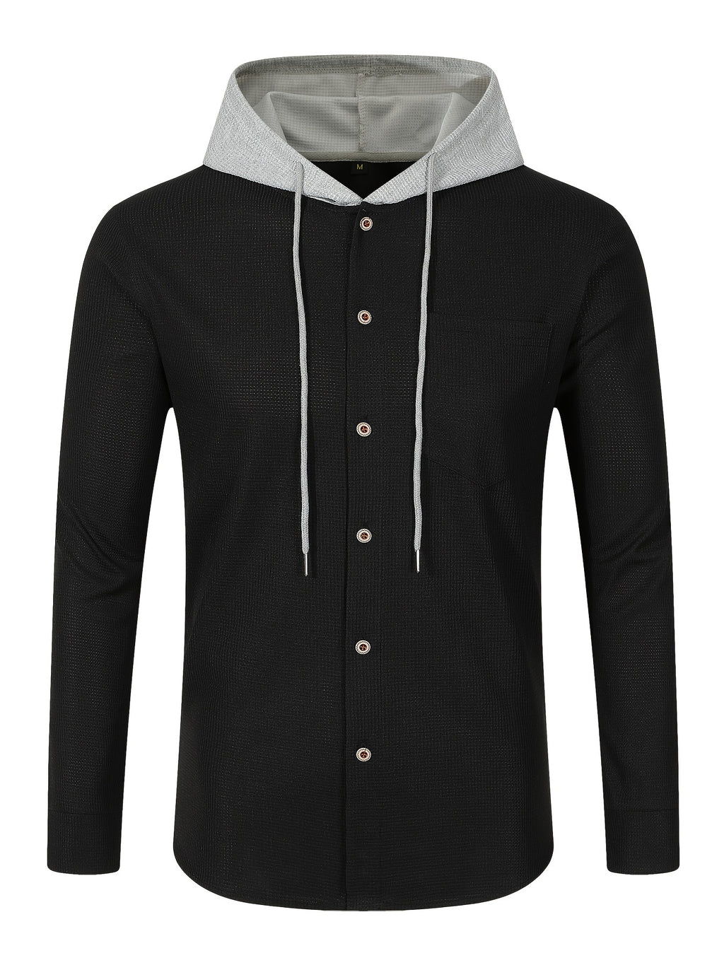 Men's Casual Hooded Jacket - Soft, Breathable Polyester with Button-Up Design & Pockets | Perfect for Spring, Fall & Outdoor Activities, Long Sleeve, Fashion, Daily, Leisure Style, Conventional Version - Black