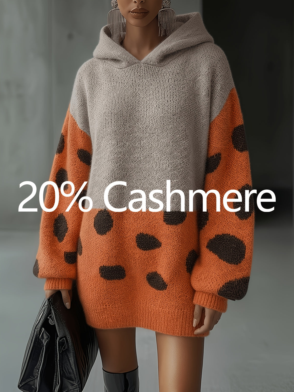 Women'S Elegant Dress with Hat, Leopard Print Color Block Texture Polka Dot Jacquard Contrast Soft Comfortable Beautiful Vintage Casual Party Slim Fit Pullover Dress Long Top Short Skirt Warm Fashion Commute - Orange-Red