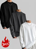 Men'S Long Sleeve T-Shirt - 3pcs Loose Round Neck Basic Long Sleeve Set, No Print Minimalist Design for Versatile Styling, Relaxed Fit with High Inclusivity, Flexible Fabric for Comfortable Casual Wear, Suitable for Home Leisure, City Strolls - Mixed colors
