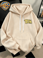 WB Men's. Official Licensed Hooded Sweater Hoodie - Retro Print (Loose Fit Hooded with Iconic WB), Machine Washable Casual Sweater Suitable for Fall/Winter, Daily Wear & for or Outings - Apricot