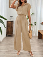 Women'S Spring Summer Fall Solid Basic Wide-Leg Jumpsuit - Khaki