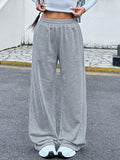 Women's Jogging Pants, Elastic-waistband Wide-leg Casual Pants with Side Pockets, Light Gray Athletic Sweatpants, Suitable for Daily and Formal Wear, Machine-washable Non-sheer Fabric, Joggers, Comfortable Clothing, Medium Stretch - Light Grey