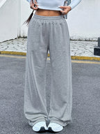 Women's Jogging Pants, Elastic-waistband Wide-leg Casual Pants with Side Pockets, Light Gray Athletic Sweatpants, Suitable for Daily and Formal Wear, Machine-washable Non-sheer Fabric, Joggers, Comfortable Clothing, Medium Stretch - Light Grey