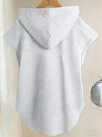 Y Style Hooded T-Shirt, Y2K Style Sleeveless Hooded T-Shirt, Lightweight Curved Hem T-Shirt Suitable for Casual Daily Wear - Grey