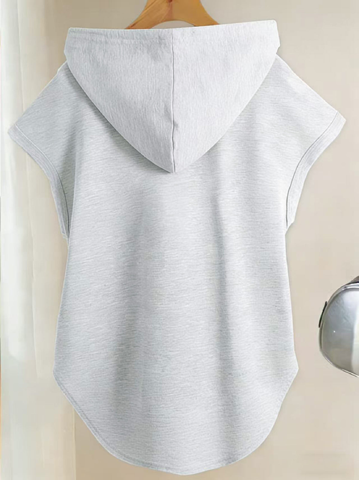 Y Style Hooded T-Shirt, Y2K Style Sleeveless Hooded T-Shirt, Lightweight Curved Hem T-Shirt Suitable for Casual Daily Wear - Grey