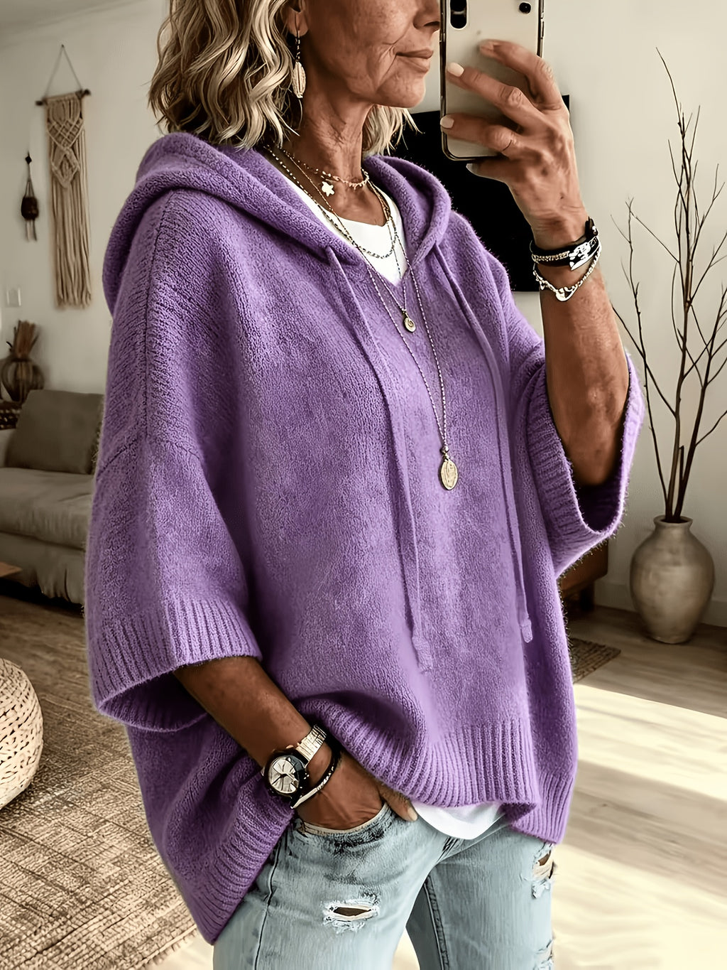 Women's Casual Drawstring Hooded Sweatshirt, a Spring/autumn Top for Curvy Women, Suitable for Commuting and Casual Wear. Size Runs Small, Order One Size up Is Recommended - Dark Violet
