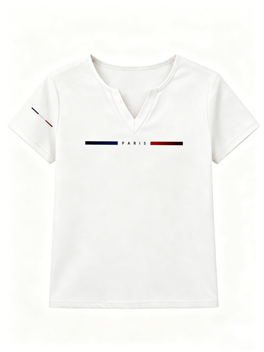 Patterned Printed Women' S V-neck T-shirt Short Sleeves Casual T-shirt Women's Clothing. - White