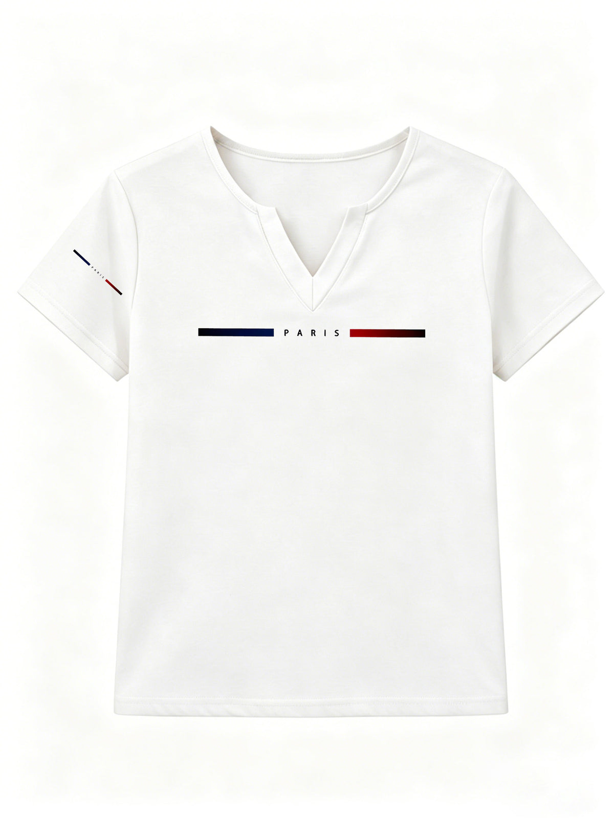 Patterned Printed Women' S V-neck T-shirt Short Sleeves Casual T-shirt Women's Clothing. - White