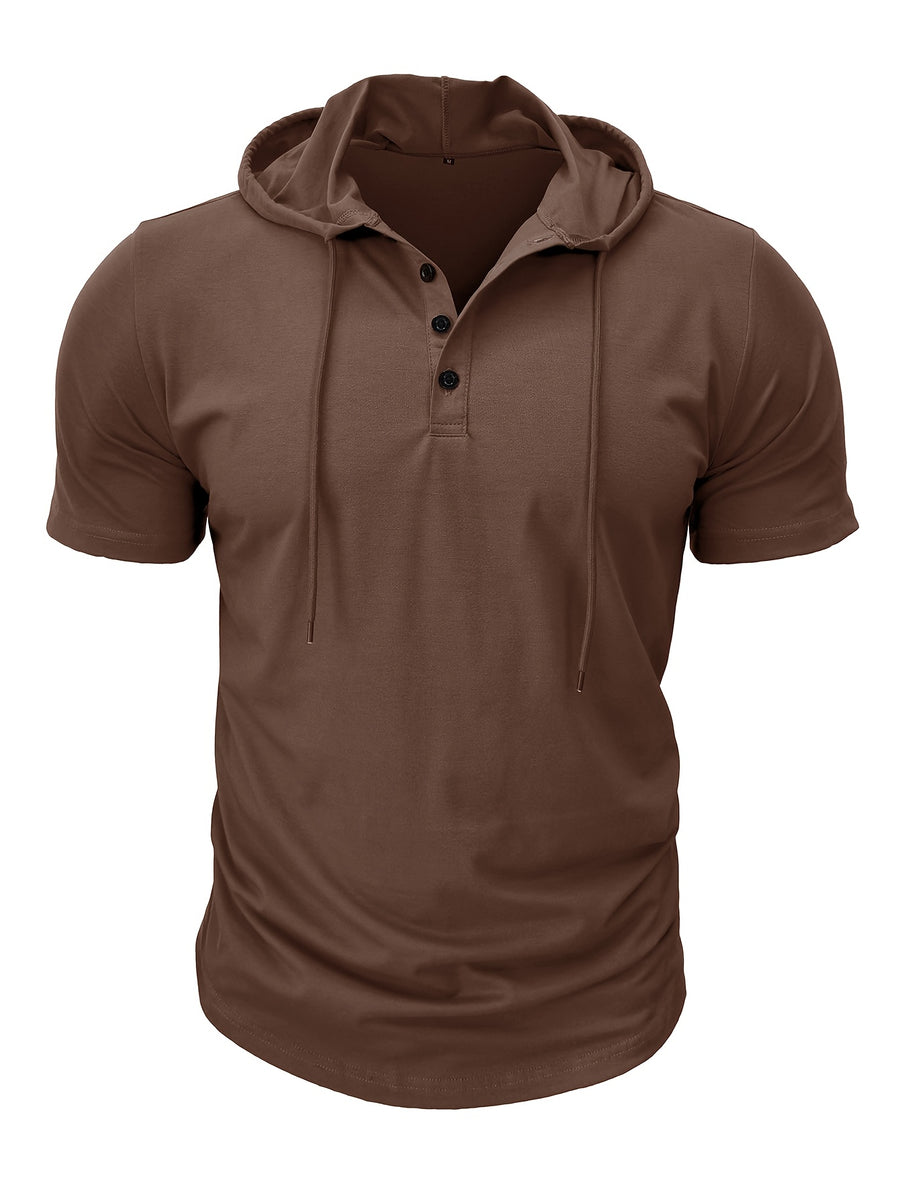 European and American Cross-Border Hooded Casual Sweatshirt for Men, Solid Color Hoodie Top, Men's Sportswear, Fitness Men's Short-Sleeve T-Shirt - Brown