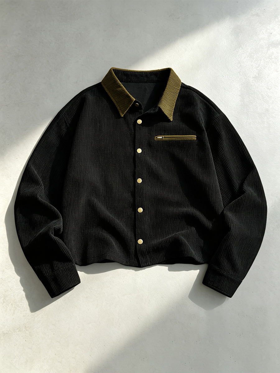 Men's New Autumn Loose Fit Drop Shoulder Long Sleeve Top for Daily Casual and Outdoor Sports Wear - Black
