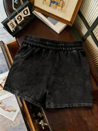 Solid Color Fermented Soft Waxy Fabric Ladies Casual Drawstring Pocket Shorts - Deep Grey