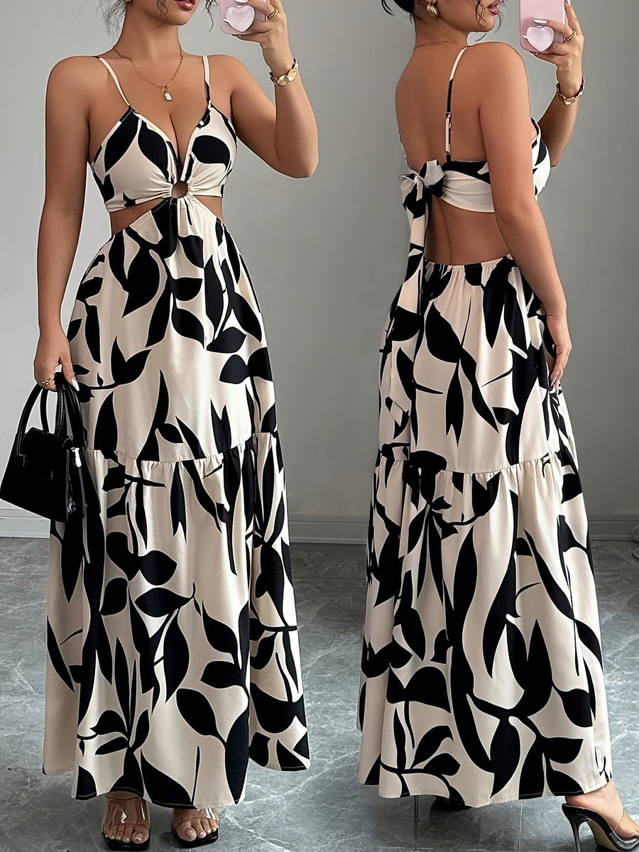 Women's Summer New Arrival Floral Dress with Thin Straps and Cinched Waist - Mixed colors