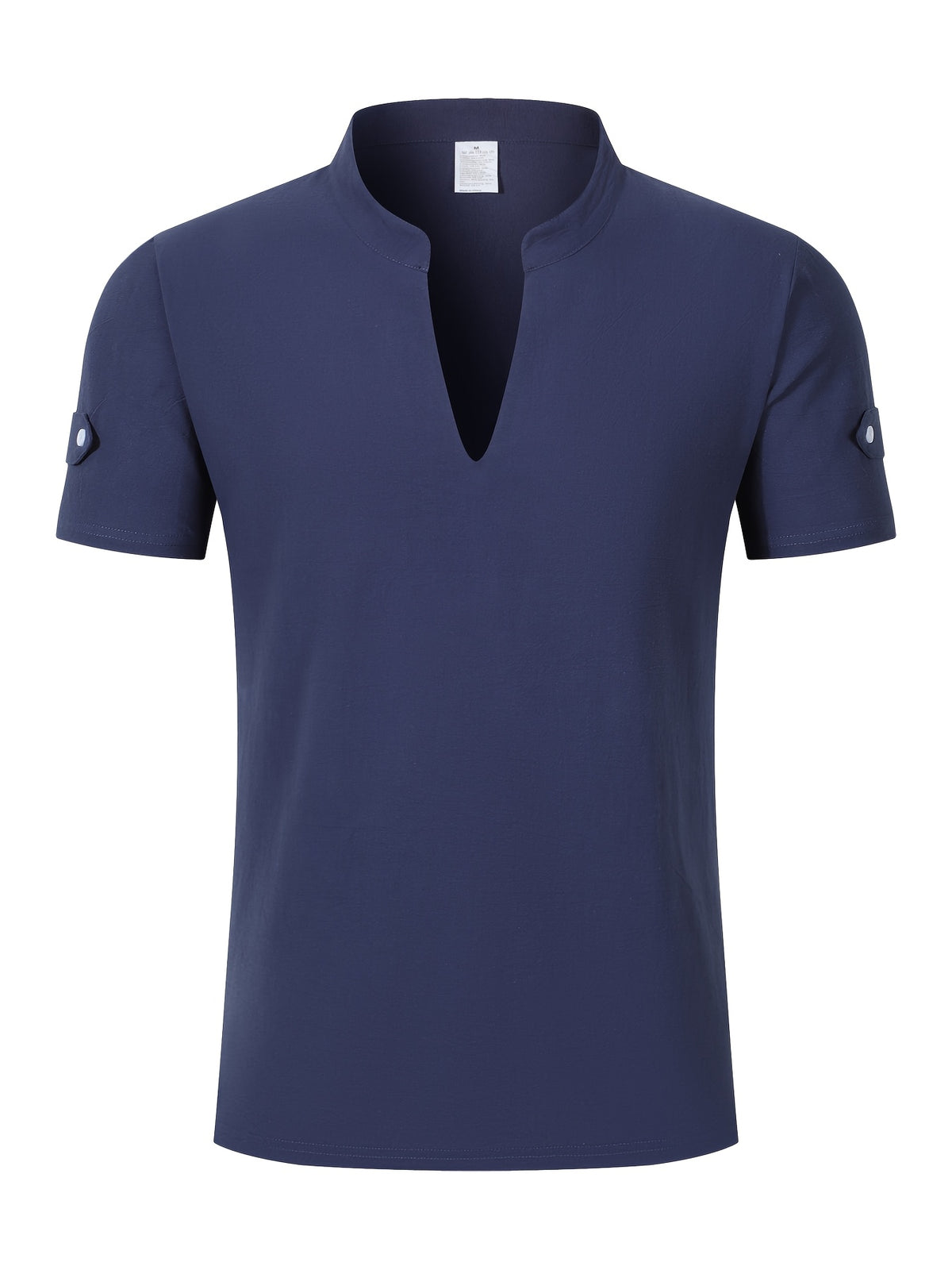 Men's Solid Color V-Neck Short Sleeve T-Shirt, Summer Casual Breathable Solid Color Top, Simple Fashionable Trendy Men's Clothing - Navy Color
