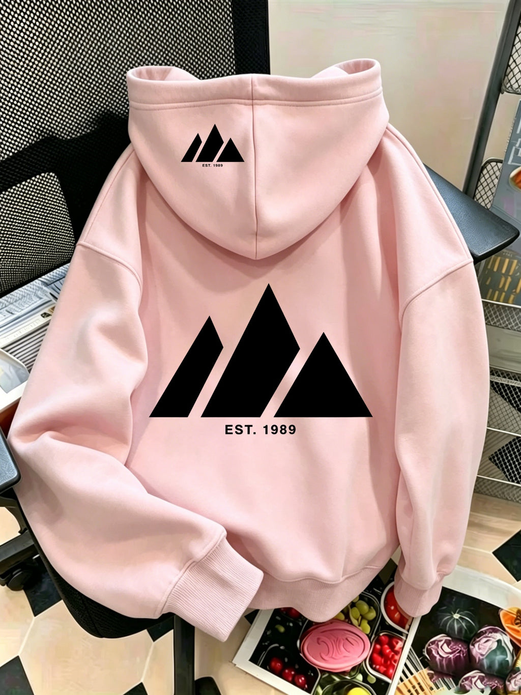 Women'S Geometric Triangle Print Zip-Up Hoodie with Pockets, Casual Soft Printed Sweatshirt for Autumn Winter - Pink