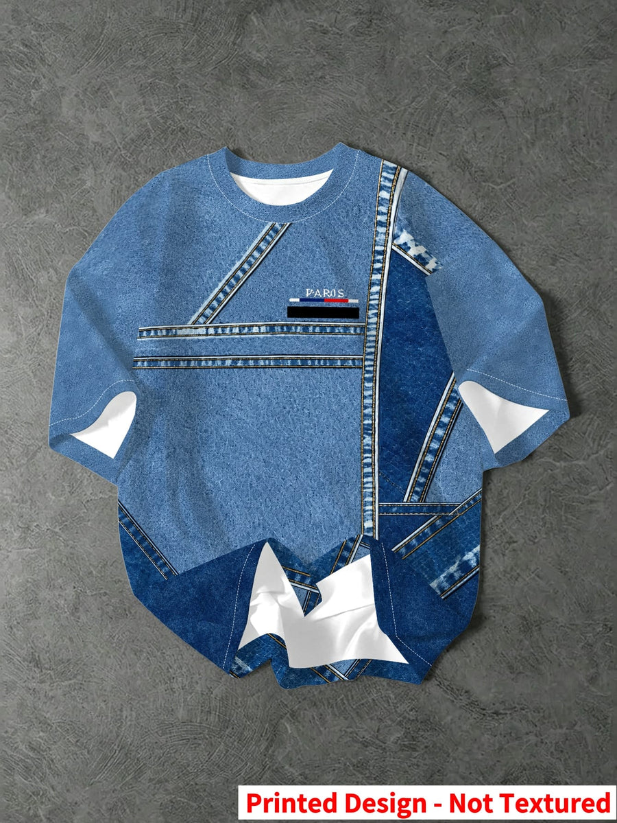 Men's Vintage Denim Print Short-Sleeve T-Shirt - Mixed colors