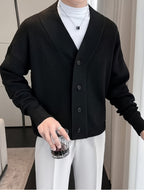 Men'S Stylish Knit Cardigan with Shirt - Casual, Loose Fit, Long Sleeve, V-Neck, Ribbed Detail, Fall/Winter Fashion, Casual Wear|Stylish Cardigan|Knit Construction, Sweater Cardiga - Black