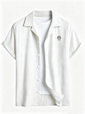 Men'S Summer Casual Short Sleeve Shirt, Outdoor Leisure Sports Print Lapel Comfortable Short Sleeve - White