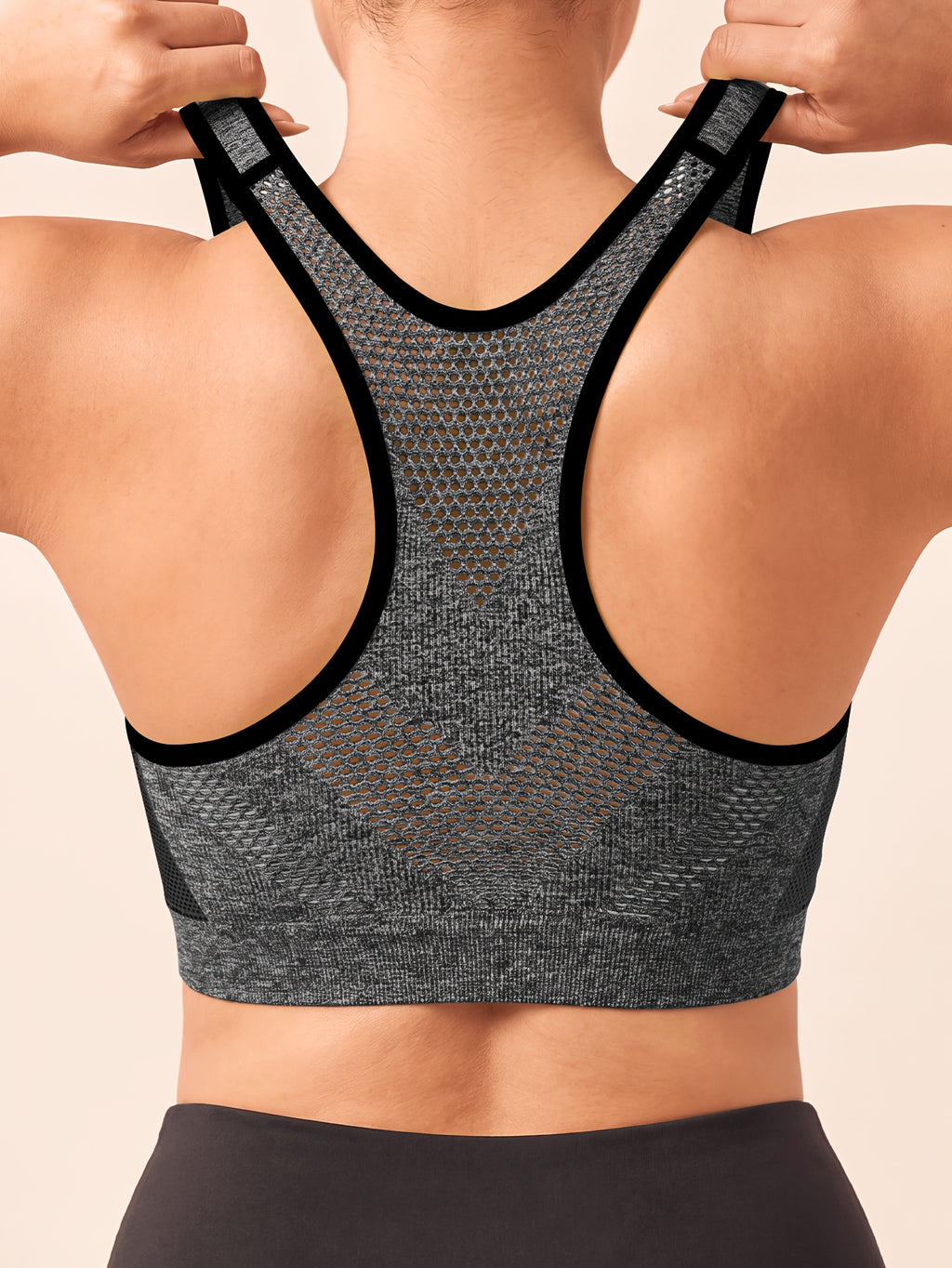 Plus Size Women'S Solid Color Wire-Free Front Zip Sports Bra, Gathering Fit Comfortable Breathable Casual Athletic Style, Suitable for Running, Fitness, Yoga, Outdoor Activities, And All Seasons - Black