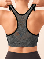 Plus Size Women'S Solid Color Wire-Free Front Zip Sports Bra, Gathering Fit Comfortable Breathable Casual Athletic Style, Suitable for Running, Fitness, Yoga, Outdoor Activities, And All Seasons - Black