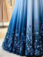Spring/Summer Women's Elegant Printed Long A-Line Skirt with Layered Chiffon Hem, Elegant Style Skirt for Daily Wear, Vacation, Outings, and Travel, Suitable for All Seasons, Perfect for Both Casual and Formal Outfits - Royal Blue