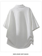 Men's Summer Fiber Fabric Lapel Short-Sleeve Polo T-Shirt, Streetwear Brand Diamond Check Casual Top - White