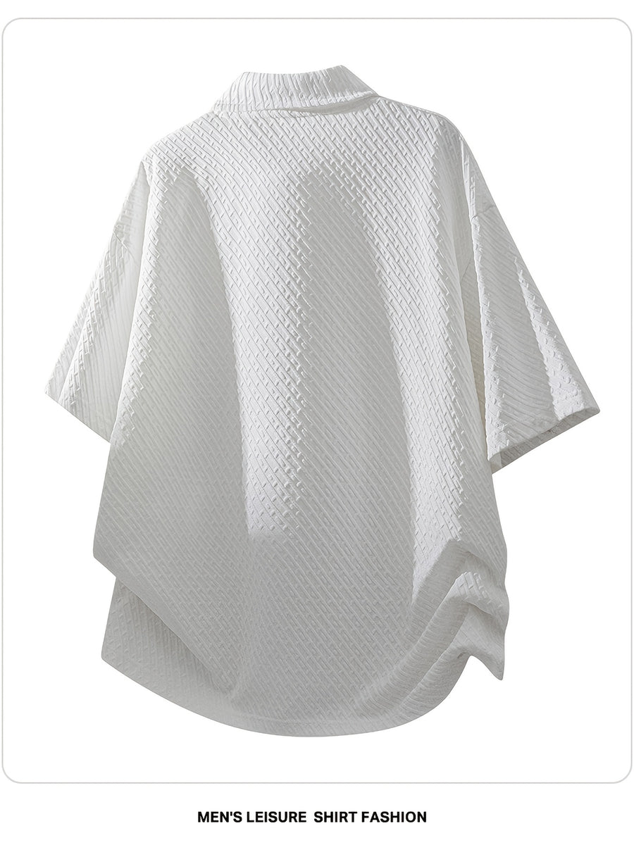 Men's Summer Fiber Fabric Lapel Short-Sleeve Polo T-Shirt, Streetwear Brand Diamond Check Casual Top - White