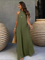 Elegant Exquisite Women'S Army Green Halter Neck Back Tie Bow Sleeveless A-Line Flowy Maxi Dress Fashion Sexy Temperament Piece for Vacation Beach Wedding Bridesmaid Casual Outfit - Green