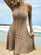 Women'S Spring Summer Hollow Dress Sleeveless Vest Vacation Long Dress - Light Khaki