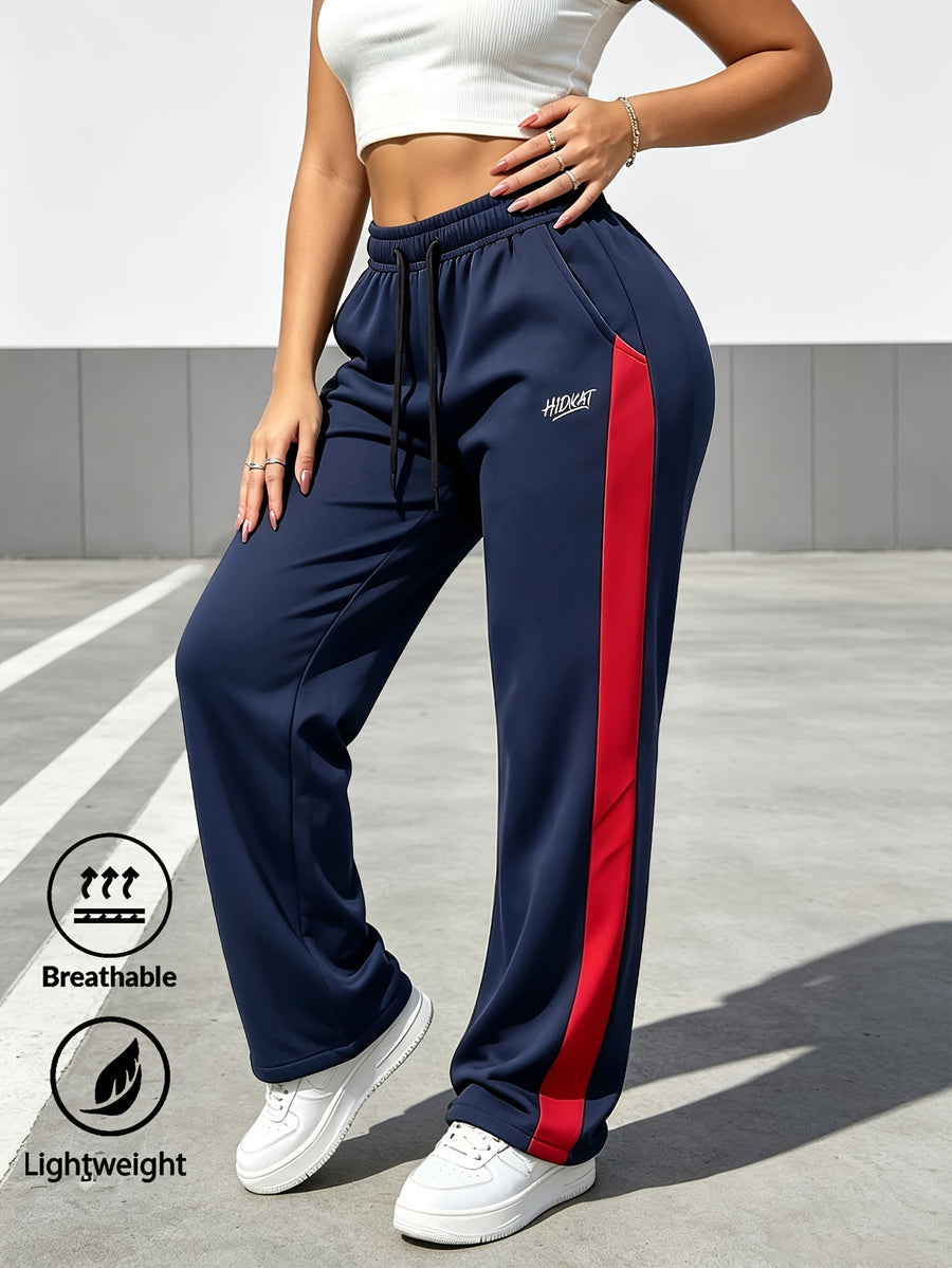 Trendy Fashion Women'S New Casual Thin Long Pants, Color-Block Patchwork with Elastic Waist And Adjustable Drawstring, Embroidered Logo, Suitable for Spring/Autumn Outdoor Leisure Or Daily Commute And Various Parties - Blue