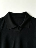 Men's Thin Knit Short-Sleeve Polo Shirt with Simple Line Hummingbird Embroidery and Lapel Collar, Casual Top - Black