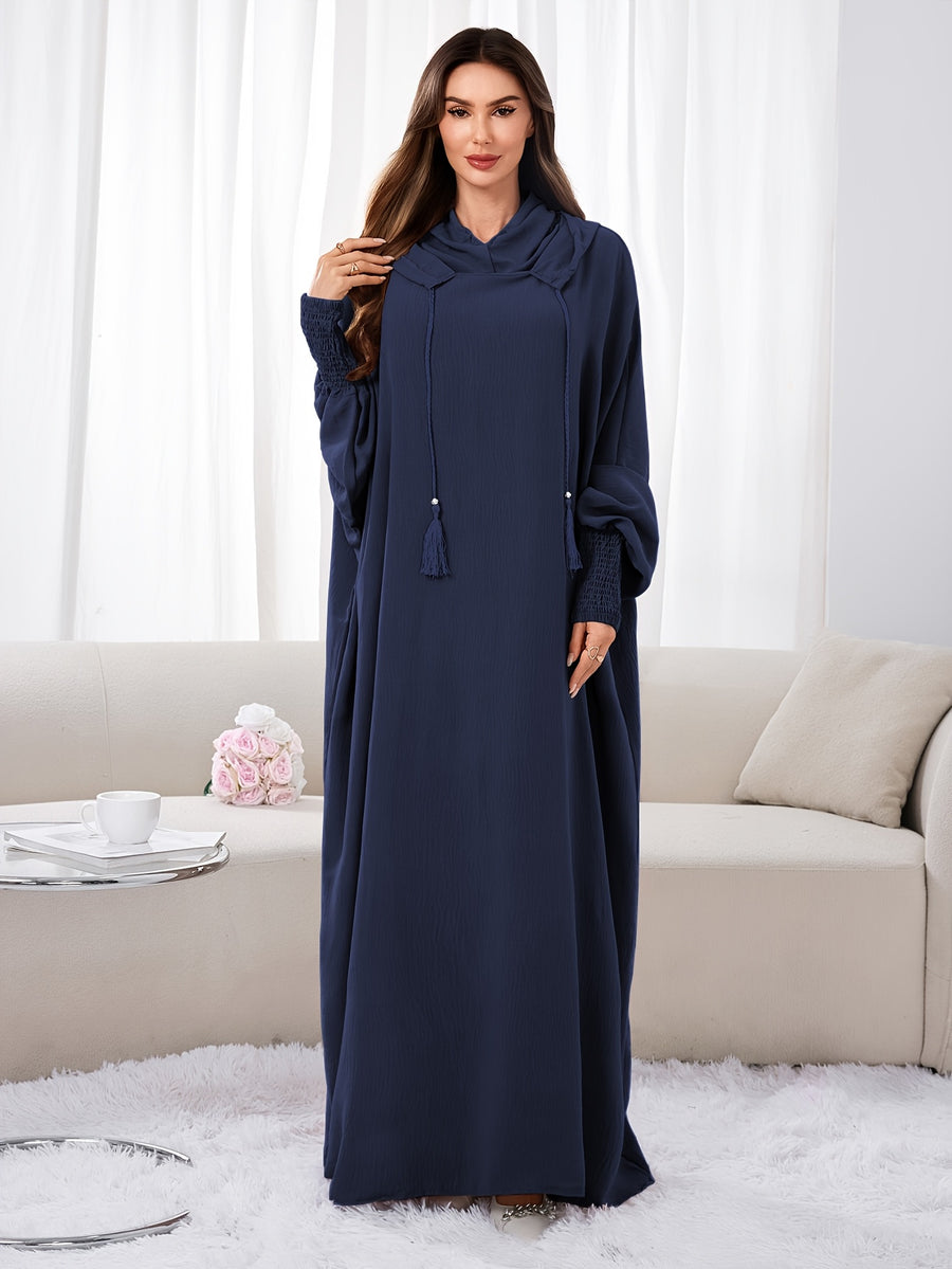 Plus Size - 1pc Ice Wrinkled Fabric Solid Color Loose Hooded Headscarf Women'S Fashion Abaya Suitable for Spring Summer Autumn Daily Wear Robe Foulard Femme Abaya Femme Foulard Abaya Femme - Navy Color