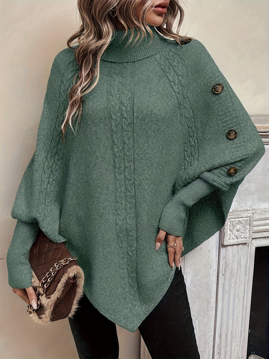 NIAN Premium Solid Color Long Sleeve Sweater Women'S Fashion High Neck Pullover - Green
