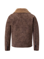 Men'S Slant Zipper Faux Suede Motorcycle Jacket, Lambskin Lining Large Lapel, Zip-Up Pockets Casual Riding Coat - Coffee Color