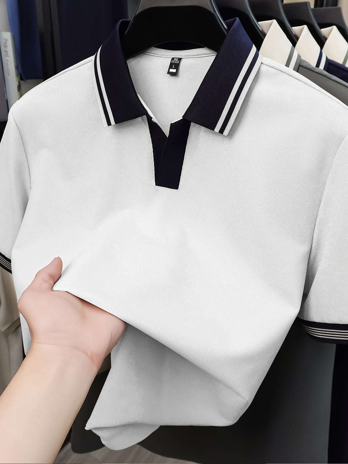 New Summer V-Neck Buttonless Lapel High-Stretch Short-Sleeve Men's T-Shirt, Fashionable Casual Sport Quick-Dry Men's Shirt, Skin-Friendly and Cool, Y Smooth Breathable Men's Top TX16215 - White