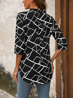 Elegant  Geometric Pattern V-neck Pullover Half-sleeve Shirt - Black