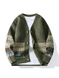 2026 Spring New Arrival Men's Knitted Cardigan, Patterned Outerwear Top - Green