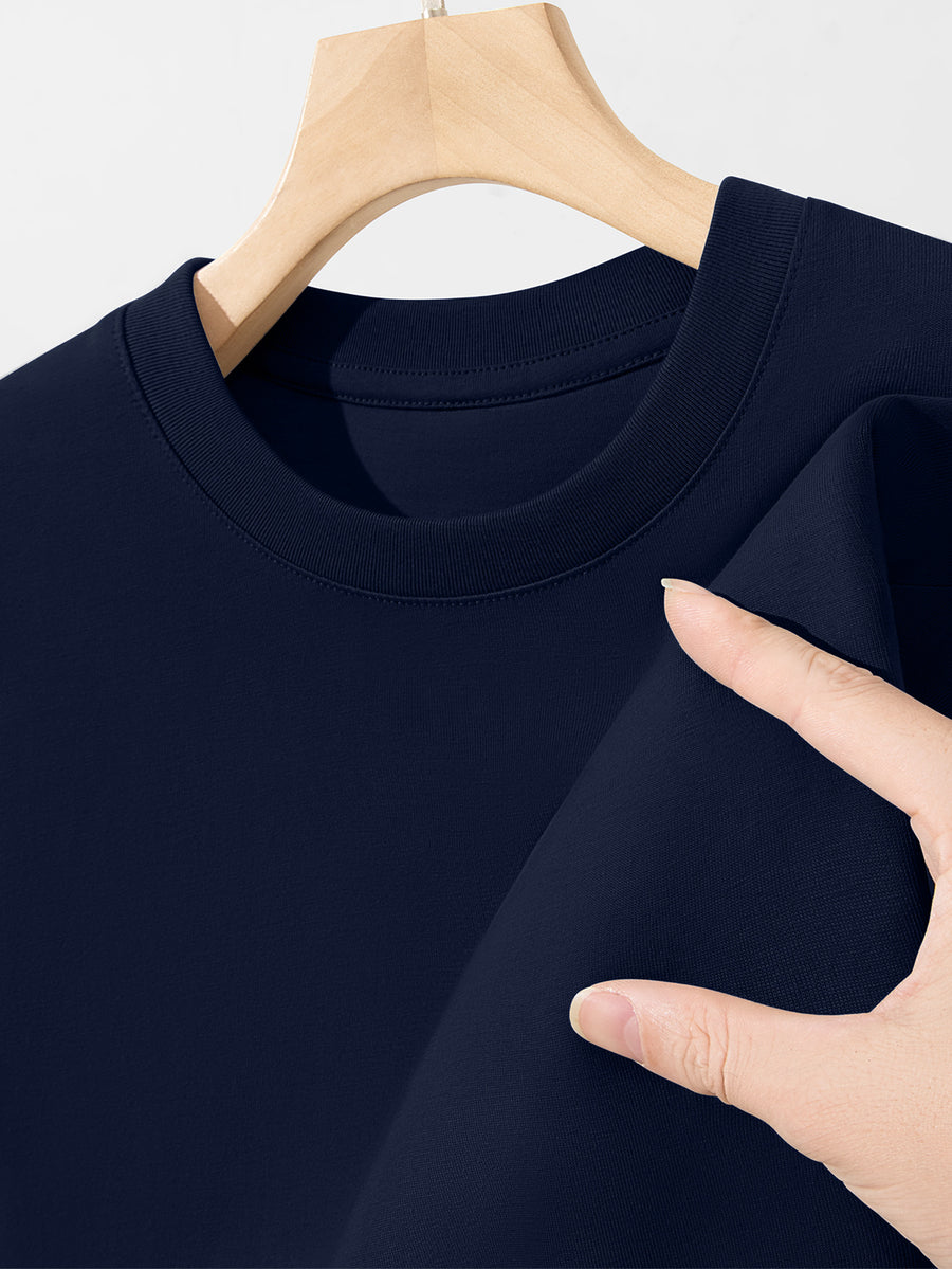 JEEP Men's Pure Long-Sleeve T-Shirt, 210g, Crew Neck, Solid Color, Wear-Resistant, Breathable, for Spring/Autumn Casual and Sports as a Base Layer Top - Navy Color