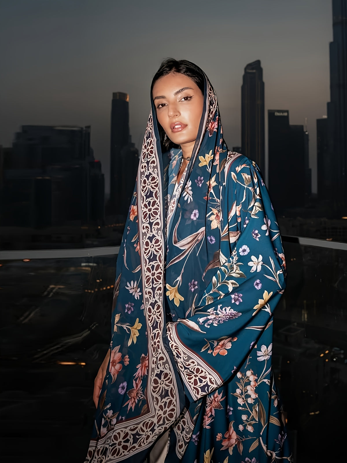 2pcs Set (Khimar And Abaya) Printed Muslim Prayer Outfit, Printed Long Cardigan Abaya And Matching Printed Headscarf Hijabs, Casual Outing Essential Fashion Item Prayer Jilbab, Women'S Abaya Robe - Blue
