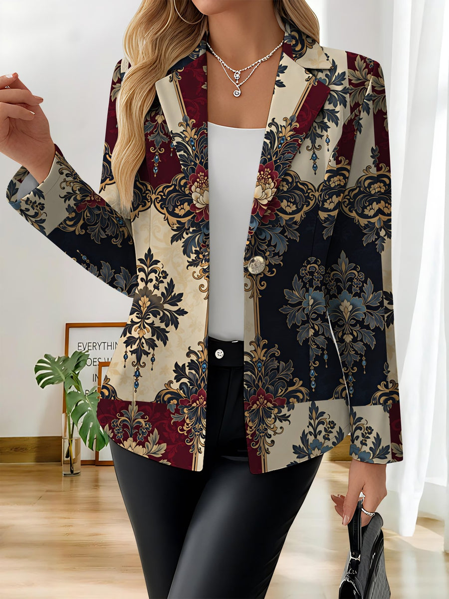 This Stylish And Elegant Women'S Blazer Is Designed Specifically for Spring And Autumn. As a Versatile Lapel Jacket, It Is Suitable for a Wide Range of Occasions, Offering a Look That Is Both Creative And Highly Fashionable - Red and blue