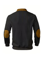 Men'S Stylish Polo Shirt with a Half-Zip And Color-Blocked Long Sleeves, Perfect for Everyday Outings And Home Wear - Black